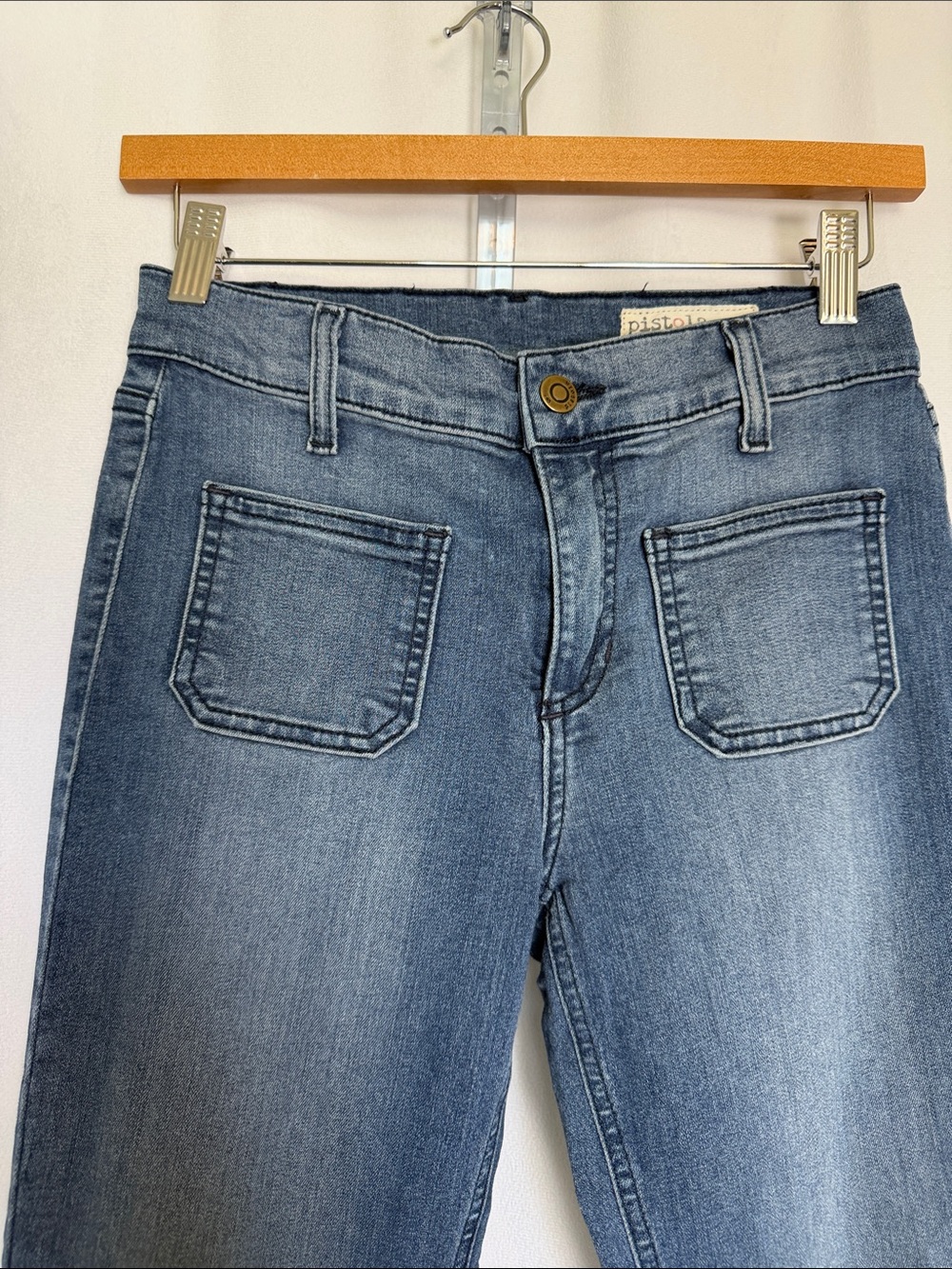 Pistola Women's Bootcut Patch Pocket Jeans Size 26 (2) Med Wash Stretch Mid Rise - Picture 2 of 9